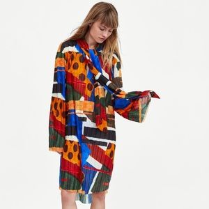 ZARA Pleated Tunic With Abstract Print